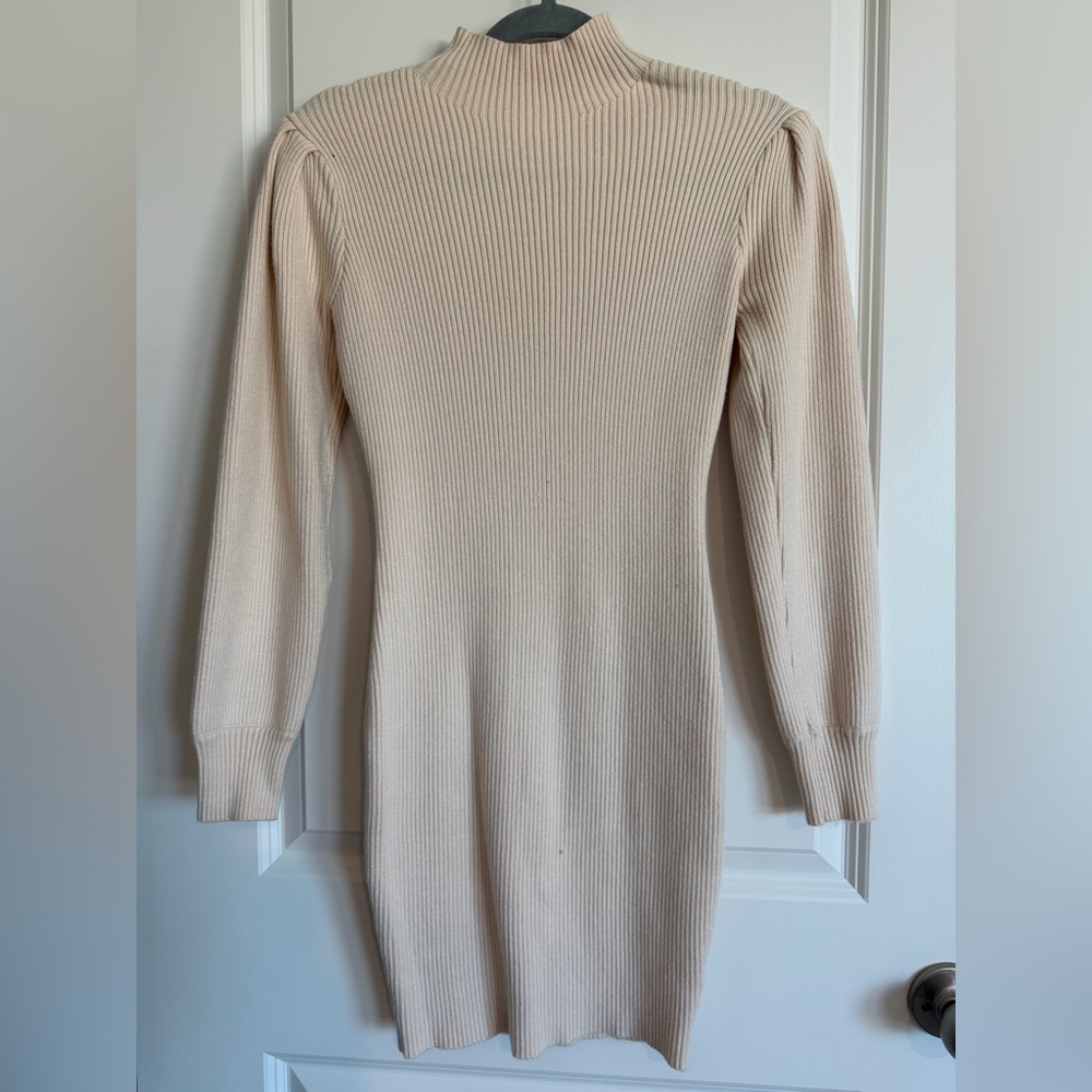 Amazon Beige Long Sleeve Ribbed Dress